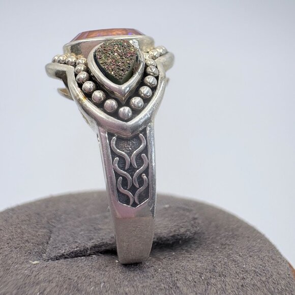 VTG Sterling Silver 925 Mystic Topaz Druzy Quartz Statement Ring Size 8.75 - Picture 3 of 9